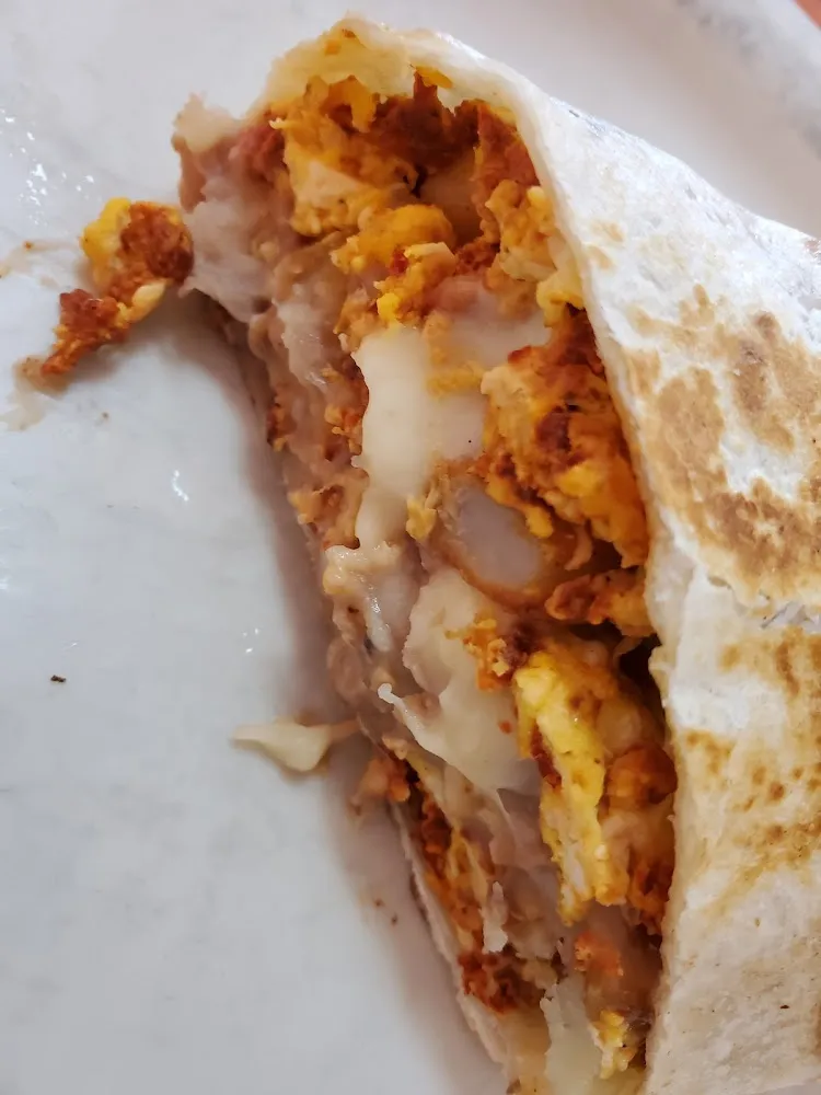 Breakfast Burrito with Chorizo- Egg- Cheese- Bean- Potato- Bacon